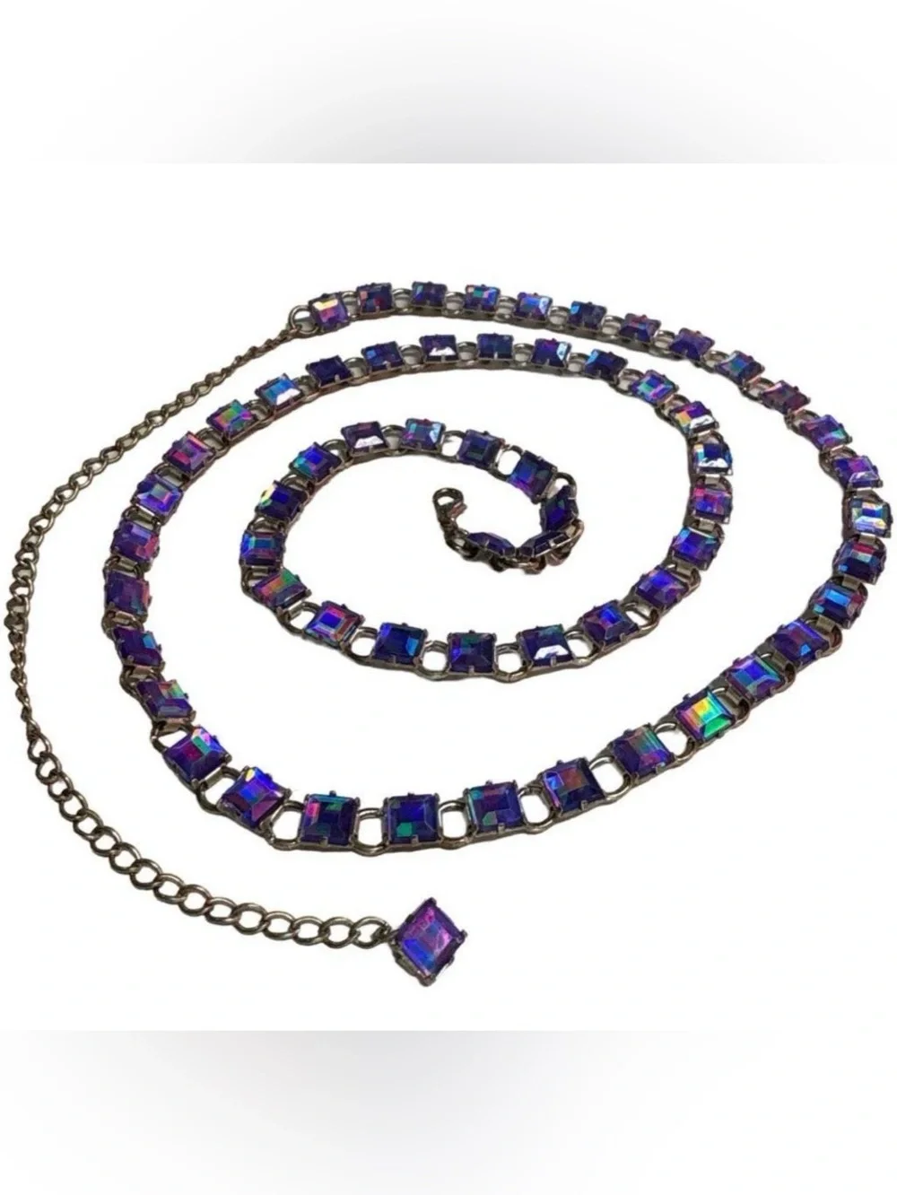 Rare Quality 40” Long Purple Iridescent Link Necklace Vintage 90s Style